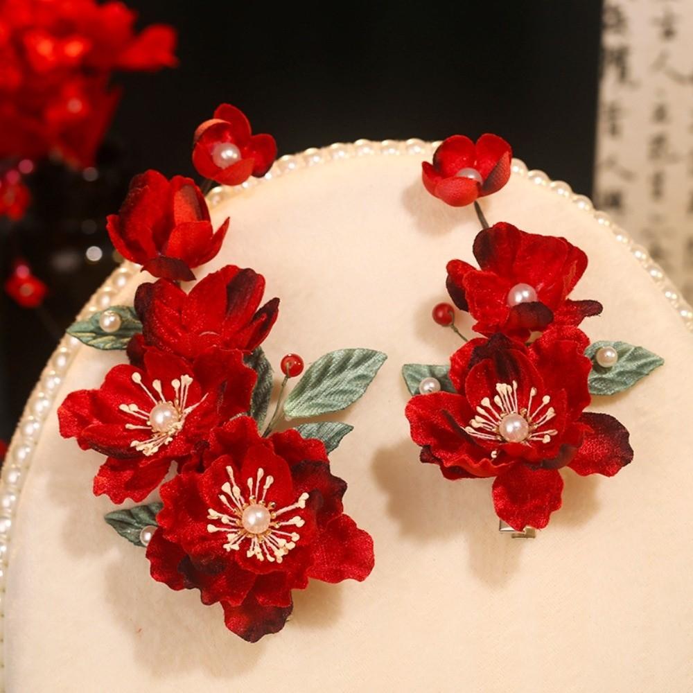 Beautiful Chinese Ancient Hairpins Beads Exquisite Fairy Side Clips Hanfu Flower Hair Clips  Girls