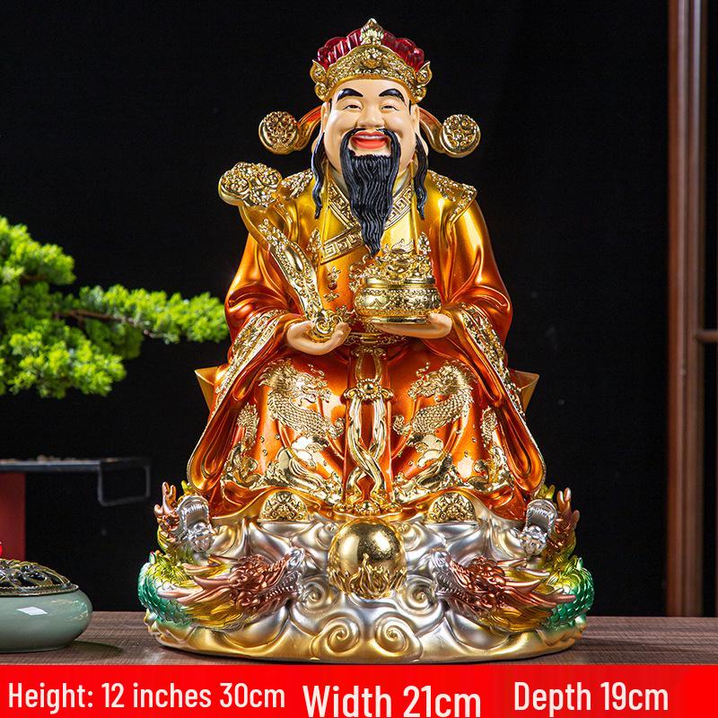 Statua Buddha in Resina Ruyi Dio della Ricchezza con Nove Draghi, 30 cm o 40 cm - Ornamenti per la Prosperità
