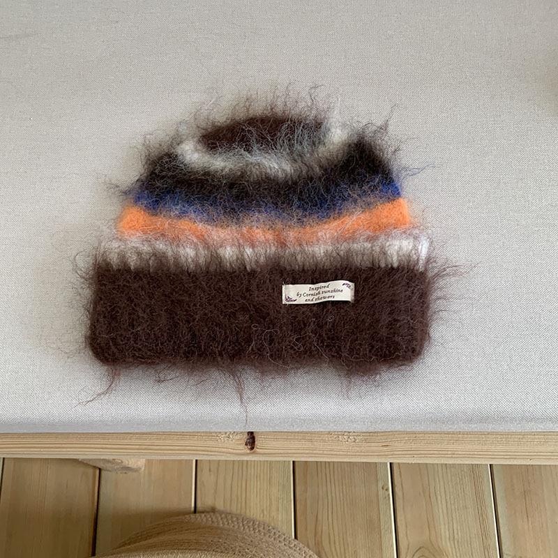 Thick Woolen Knitted Scarf Autumn Winter Rainbow Color Block Striped Versatile Anti-Cold Shoulder Wrap Scarf