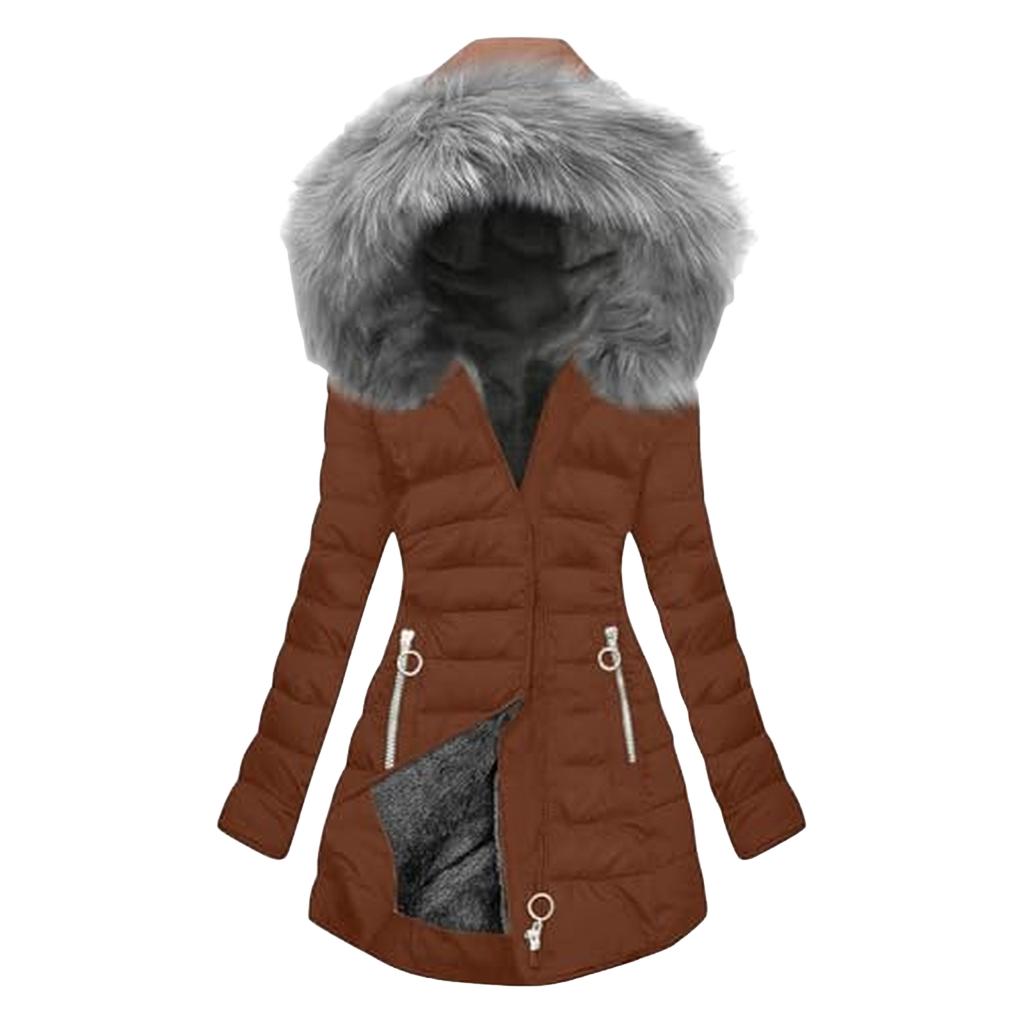 Women's Long Sleeve Hooded Padded Jacket with Zipper Pockets