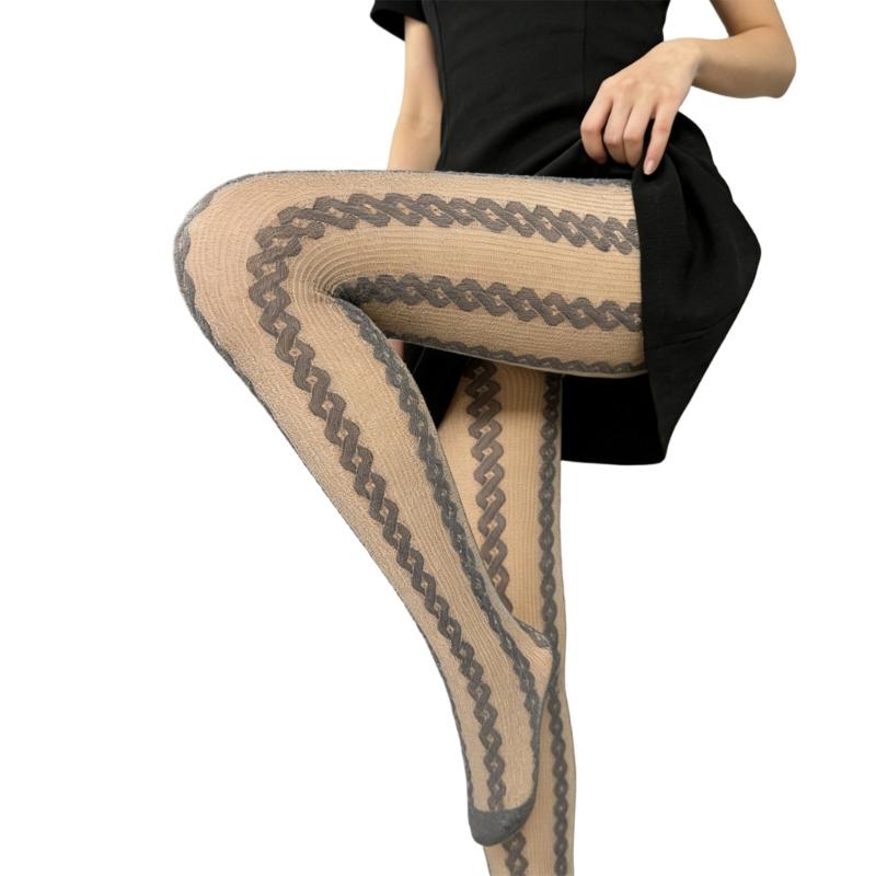 Womens Aesthetic Geometric Floral Patterned Lace Pantyhose Sheer Fishnet Tights Stockings Mesh Leggings for Casual Wear