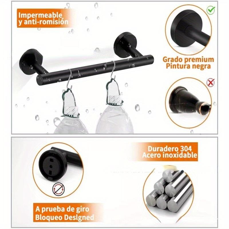 Set tije de prosoape din oțel inoxidabil, suport pentru hârtie igienică, cârlig pentru haine și pălării, cârlig neperforat negru, vas de săpun de baie