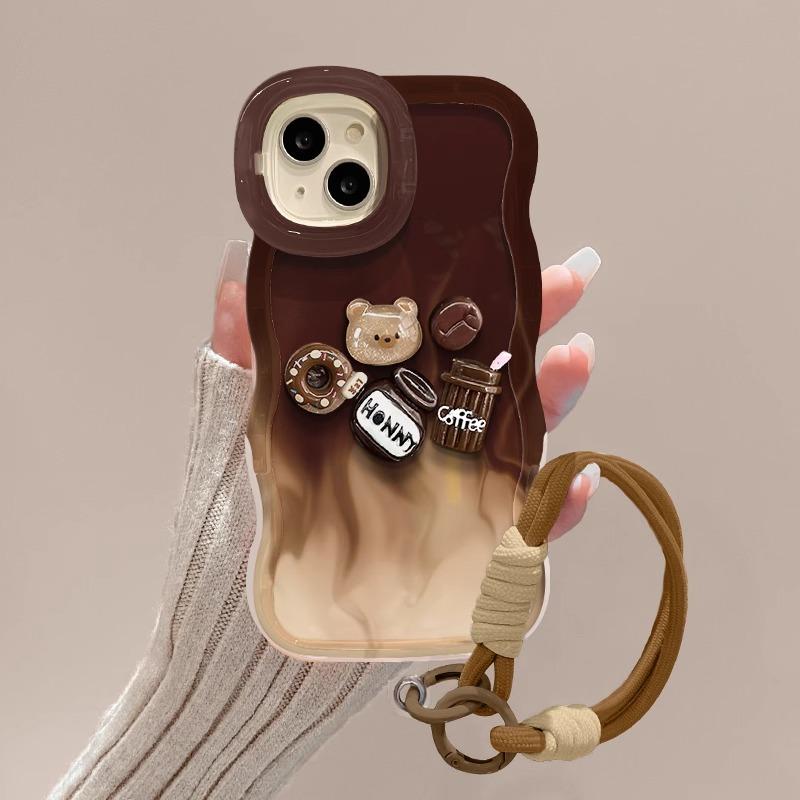 Smudge Coffee Bear Doll Suitable for Apple 16PRO Dual Stand Mobile Phone Case 15/14 Silicone Anti-fall 13 Niche