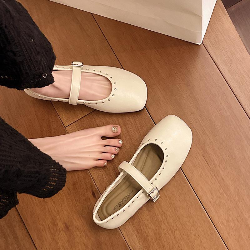 Mary Jane single shoes women's flat 2025 new spring one-word with shallow beanie shoes grandma shoes soft-soled women's ladyshoes