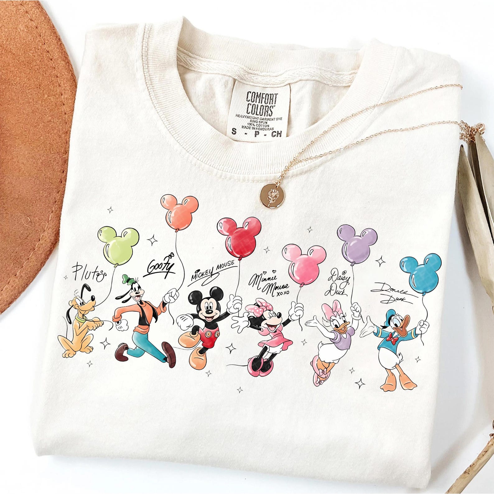 Comfort Colors Mickey and Friends Signatures Shirt, Disneyworld Balloon Shirt, Family Disneyland Tee S