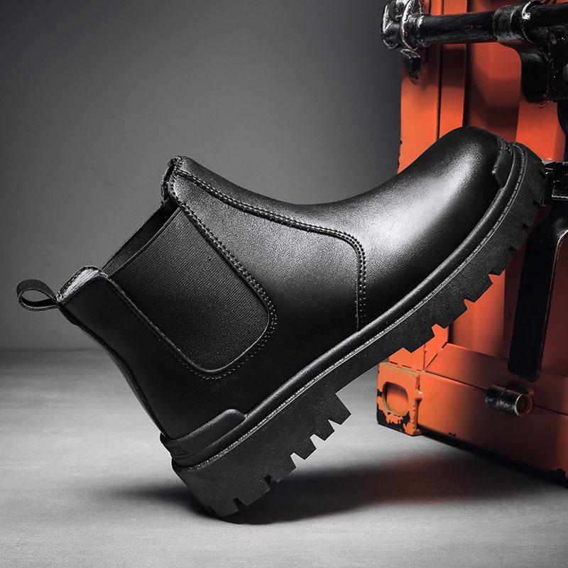 Botas Chelsea de moda para hombre, botas de trabajo Retro con plataforma alta para otoño y primavera, botas negras para caminar para estudiantes, zapatos informales