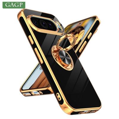 Custodia con Supporto ad Anello Placcato di Lusso per Google Pixel 9 10 Pro XL 8A 7A 7 8 9 Pro Per Supporto Magnetico Cover Blindata in Silicone