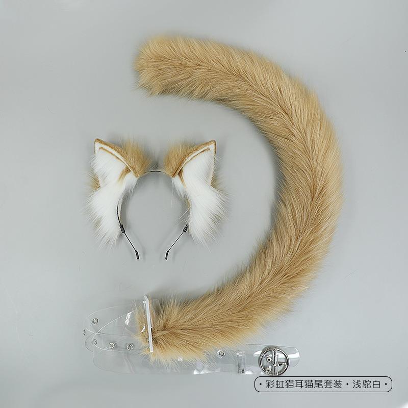 Handmade Cosplay Simulation Beast Ear Headdress J Accessories Rainbow Cat Ear Headband Cat Tail Set