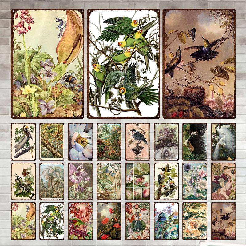 Mfoever Tin Sign Bird Flower Variety Sign Metal Sign Vintage Tin Sign Bar Vintage Wall Decor Bar Club Man Cave Metal Poster