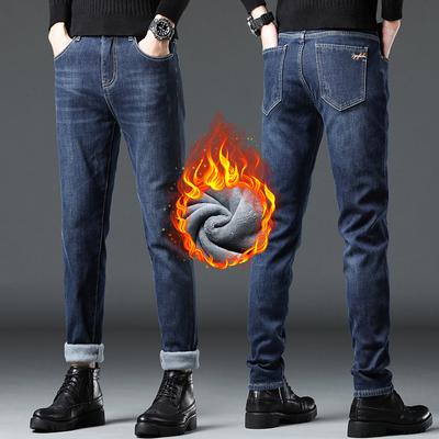 2024 Autumn/Winter New Plush Thickened/Regular Jeans Business Jeans Men'S Trendy Straight Stretch Jeans