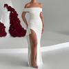 Summer European and American Tube Top Sexy Dress One-word Collar Halter Split Long Dress
