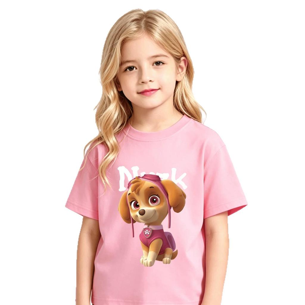 Girls' Cartoon Anime Print Short Sleeve Cotton T-shirt
