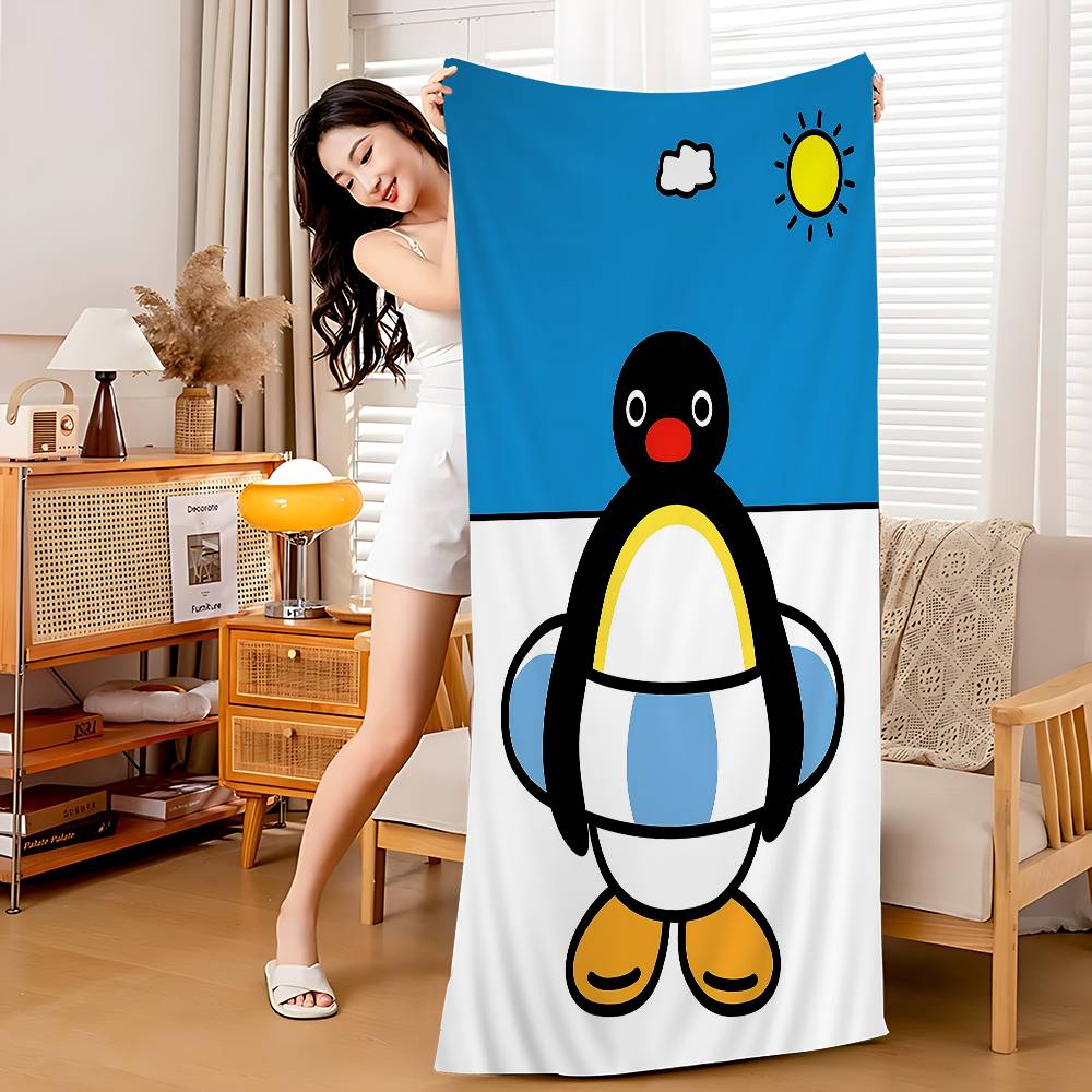 Pingu Cartone Animato Pingu Microfibra Stampato Asciugamano da Spiaggia Alpinismo Yoga Spiaggia Nuoto Corsa Assorbente Morbido Asciugamano