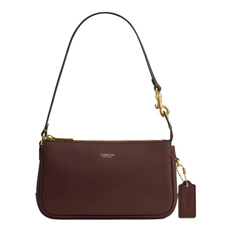 

COACH Plaza 18 Letter Logo Gold Hardware Grained Leather Shoulder Bag Small Women s Maple золотий