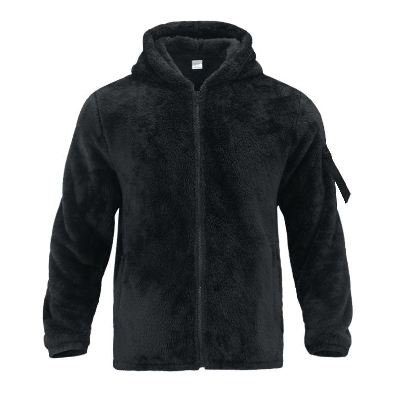 Winter Herren Flauschiges Fleece Dicke Warme Mantel Jacke Langarm Kapuzenmantel Plüsch Knopfverschluss Verdicken Warm Herren Mantel Oberbekleidung