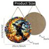 Stained glass style black cat pumpkin round wooden hanging plaque artistic wall art sign spooky autumn home holiday decoration door ornament