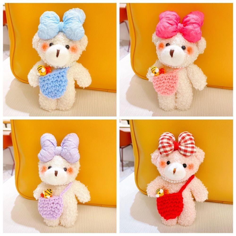 Furry Bear Plush Toys Pendant Bag Accessories Soft Plush Bear Toy Bowknot Bear Keychain Gift