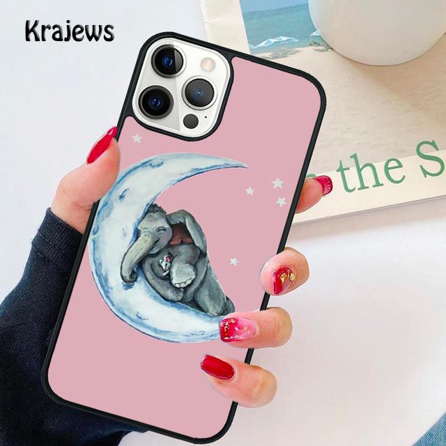 Baby Elephant Moon Soft Phone Case For iPhone 17 Air 16 15 Max Plus 11 12 13 Pro Max Phone Cover coque Fundas