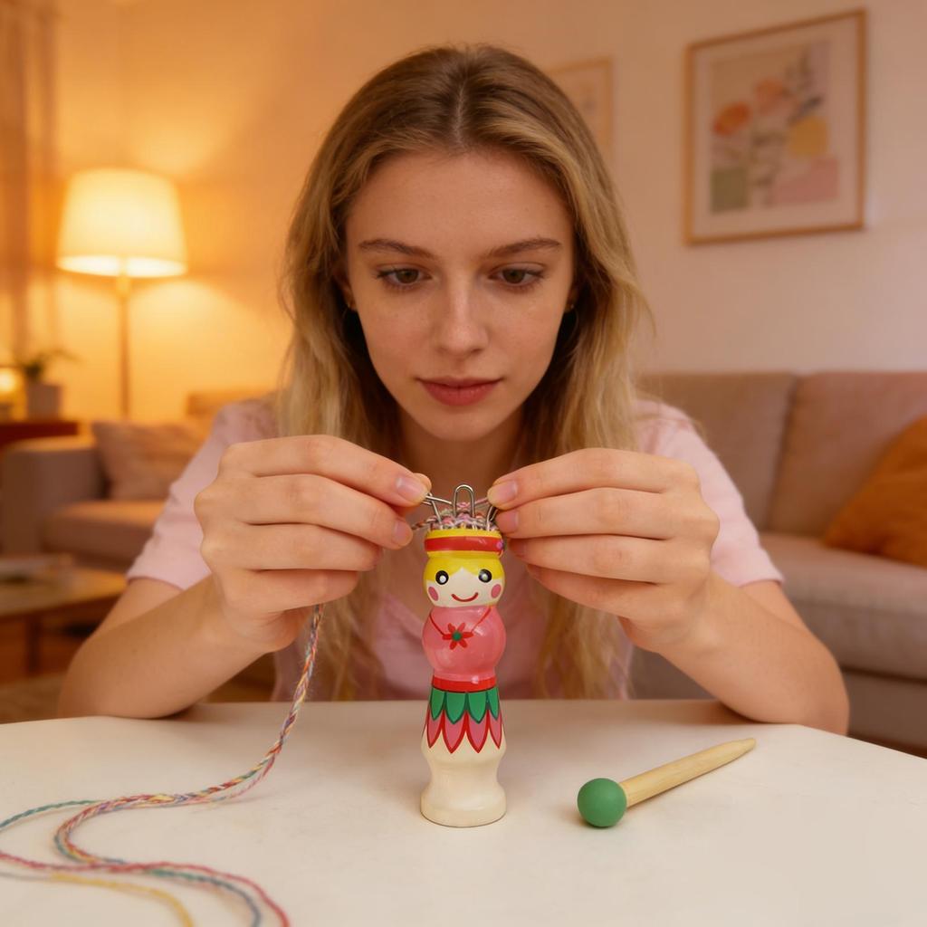 Weaving Tools Cute Doll Design Making Gadgets Wood Weaving Tools for Bracelet Rope Ornament Grandma Lover Adult Beginner