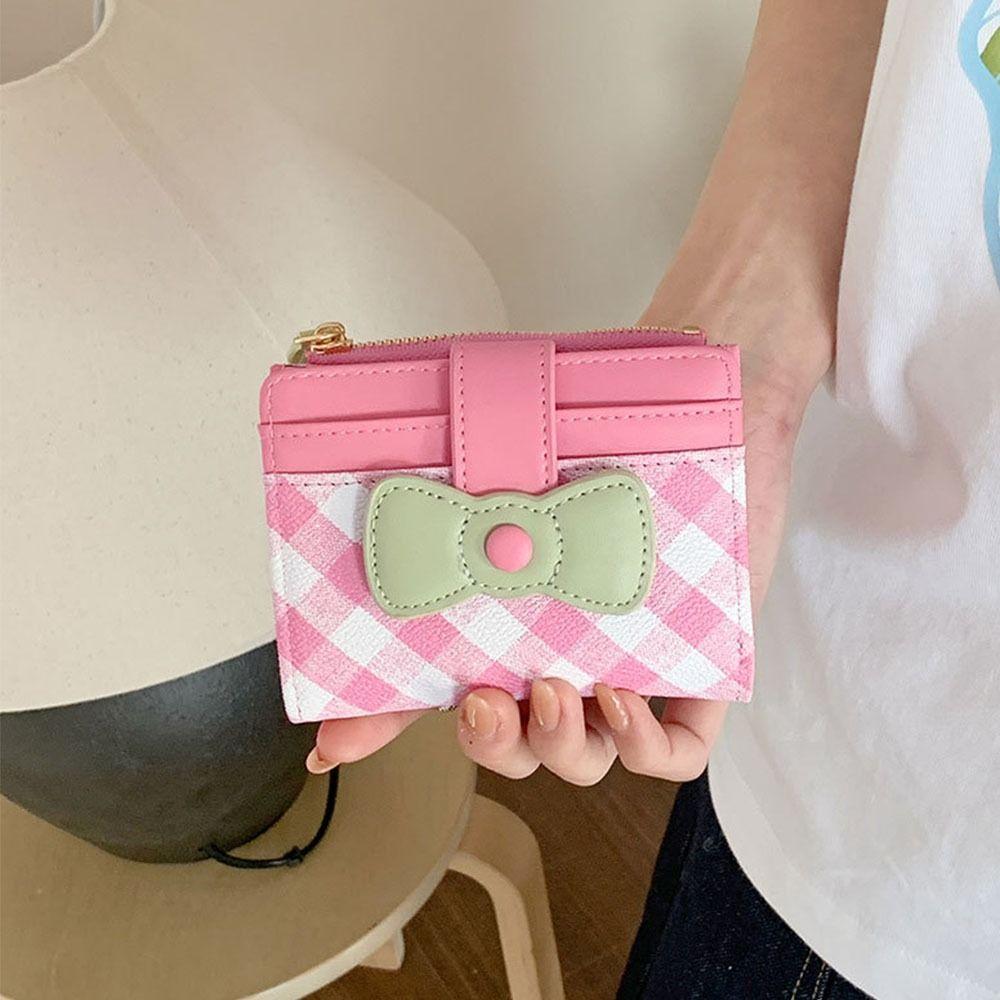 Portable Checkered Bow Wallet Multiple Card Slots Dopamine Card Bags Coin Purse Gifts