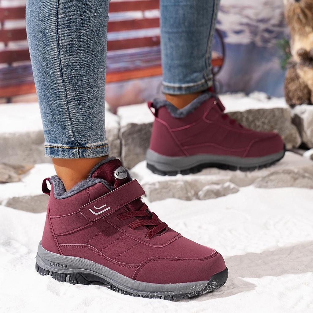 Women's Waterproof Plush Snow Boots - Non-Slip, Wide Fit with Velcro