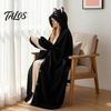 Coral Fleece Shawl Wrap Halloween Wearable Blanket Hoodie, Cozy Hooded Highland Cow Cape, Soft Large Throw Plush Sloth Black Cat Cloak for Women Home