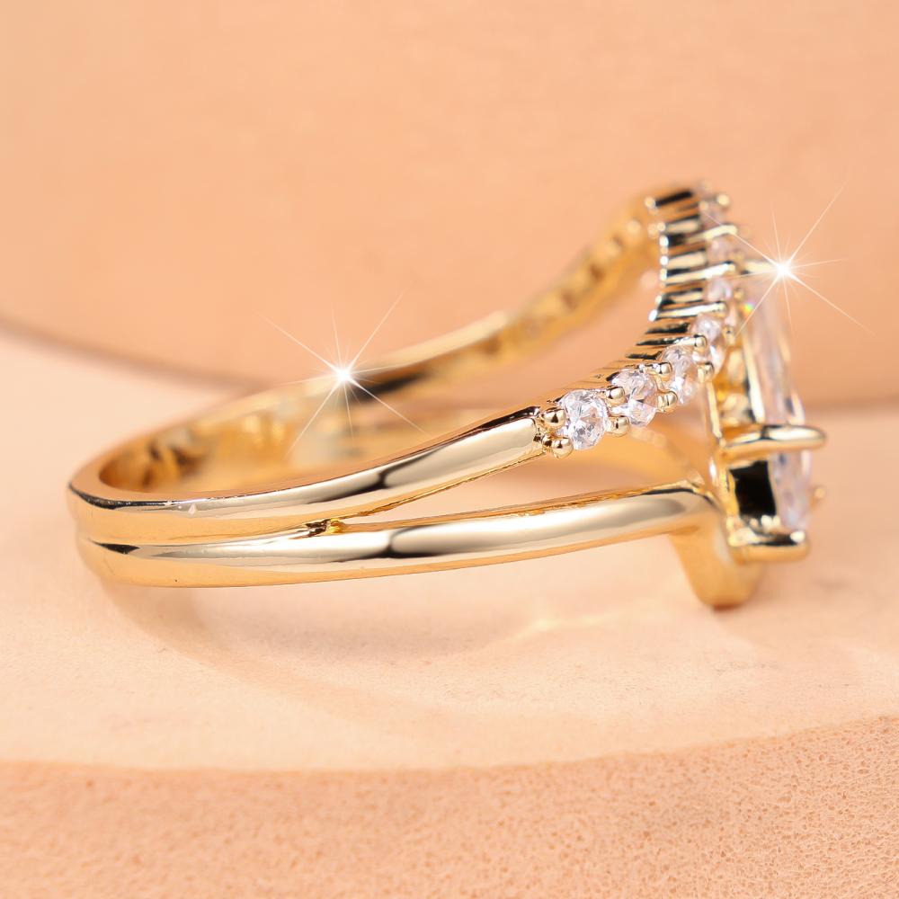 Elegant Gold Color Marquise Cut Zircon V-Shape Ring for Women Engagement Party
