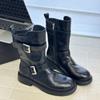 Thick-soled Belt Buckle Knight Boots Women's Autumn 2025 New Fashionable Versatile Lightweight Height Increase Casual Martin Boots Tide