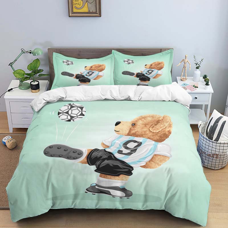 Bear Print Digital Print Polyester Bedding Sets,Girl'S Cover,Boys Duvet Cover Set For Teens, Queen Cover 2Pcs Pillowcase