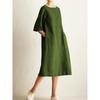 Solid Color Casual Round Neck Mid Sleeve Pocket New Dress Summer