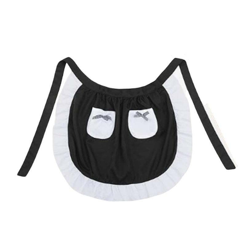 Women Maid Apron Ruffled Waist Apron Halloween Maid Costume Accessories Kitchen Apron with 2 Pocket for Baking Gardening