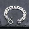 Thick Men's Trendy Punk S925 Sterling Silver Bracelets Retro Graffiti Skull Pattern Cuban Link Chain Bangle Jewelry