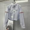 TB High Version Classic Red White and Blue Webbing College Style Casual Versatile Women's Long-sleeved Short Shirt