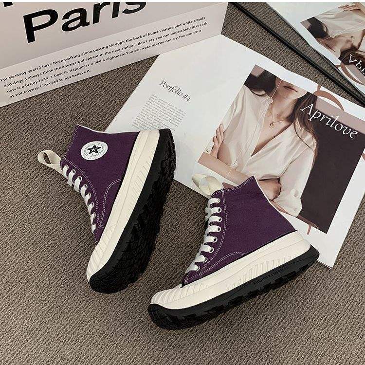 Canvas Shoes Women's High Top 2025 Spring and Autumn Design Sense Casual Sports Board Shoes Thick Sole Heightening White Shoes Velvet Short Boots