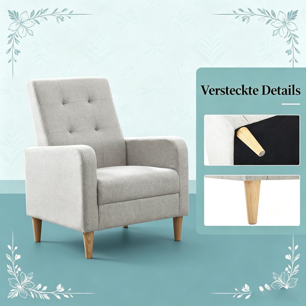 Nordic Style Armchair, 1-Seater Sofa Chair, Lounge Armchair, Bedroom Chair (only with bedroom chair)