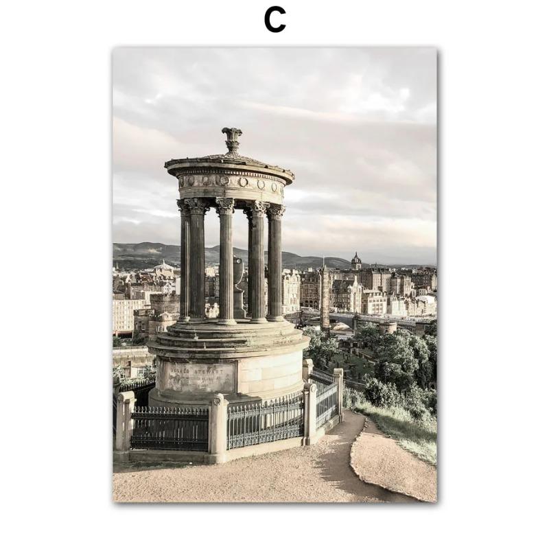 Pintura em Tela Arte de Parede Castelo de Londres Colina Verde Flor Amarela Pôsteres e Impressões Nórdicos Imagens de Parede Para Decoração de Sala de Estar