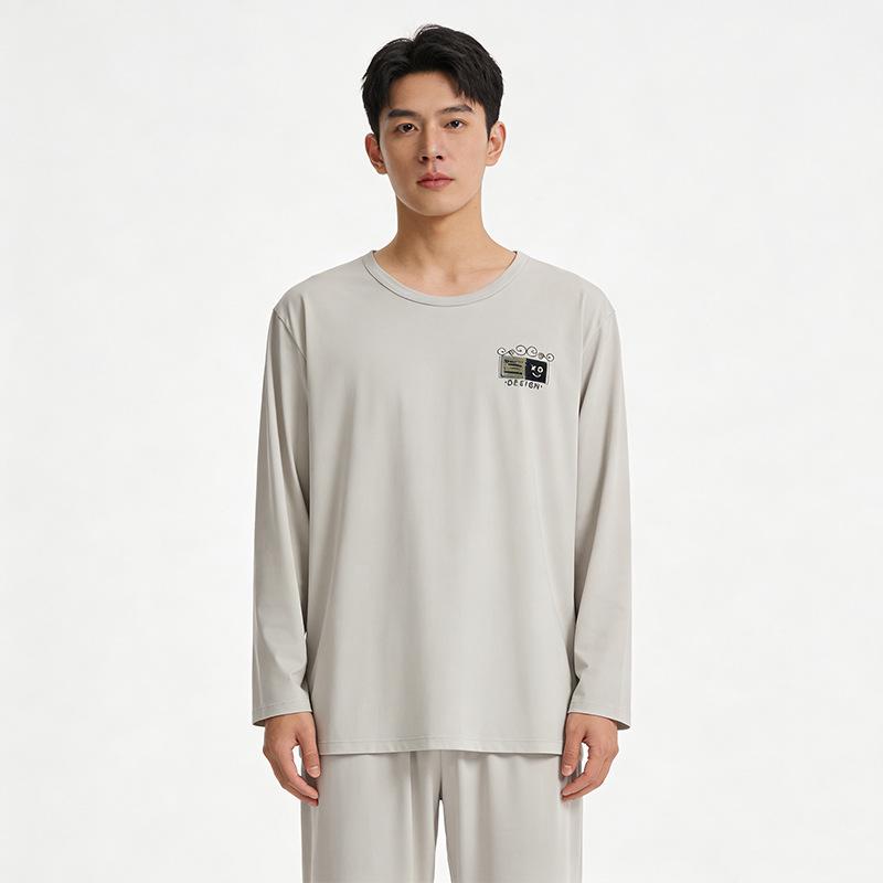 Men's Spring & Autumn Faux Cotton Pajama Set - Long Sleeve & Pants