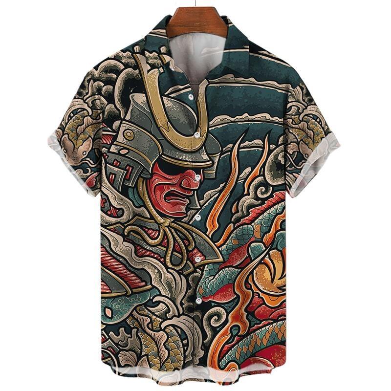 Men's Fashion Trends Harajuku Casual Short Sleeve Social Vintage Hawaiian Shirt Dragon Holiday Gifts Beach Y2k Cartoon Clothing