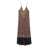 2025 Summer Retro Print V-neck Spaghetti Strap Midi Dress for Women