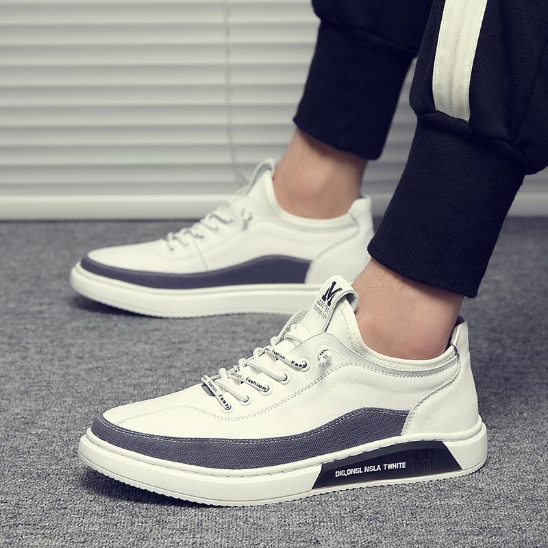 Classic White Shoes Men Lace -Up Solid Sneakers Male Comfortable Casual Leather Flats Soft Low Top Light Leisure Walk Board Shoes