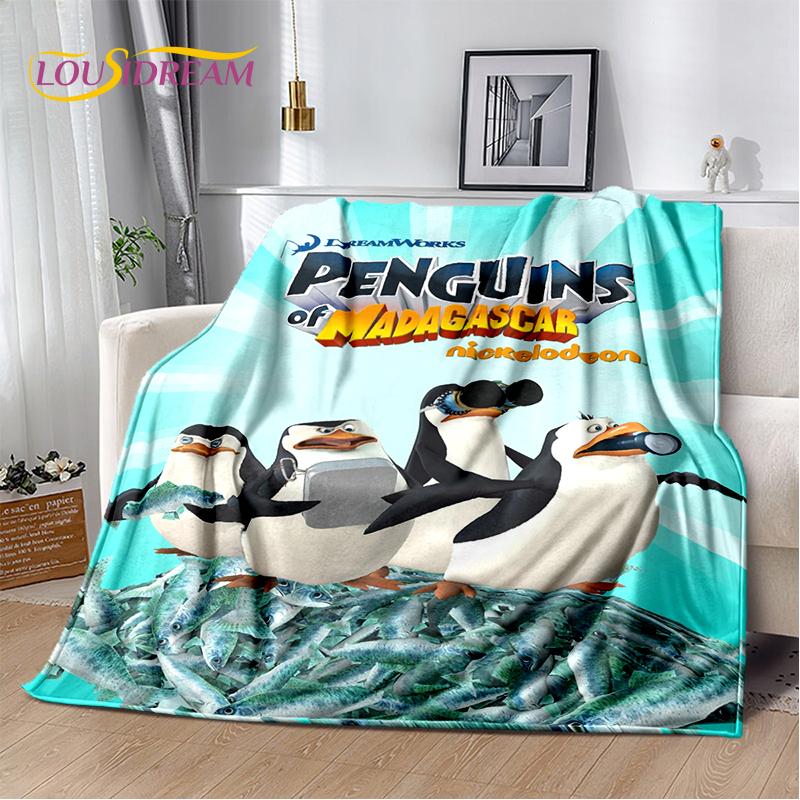 Coperta Cartoon Pinguini del Madagascar, Morbida Coperta da Divano per Casa Camera da Letto Letto Divano Picnic Viaggio Ufficio Copertura Regalo per Bambino