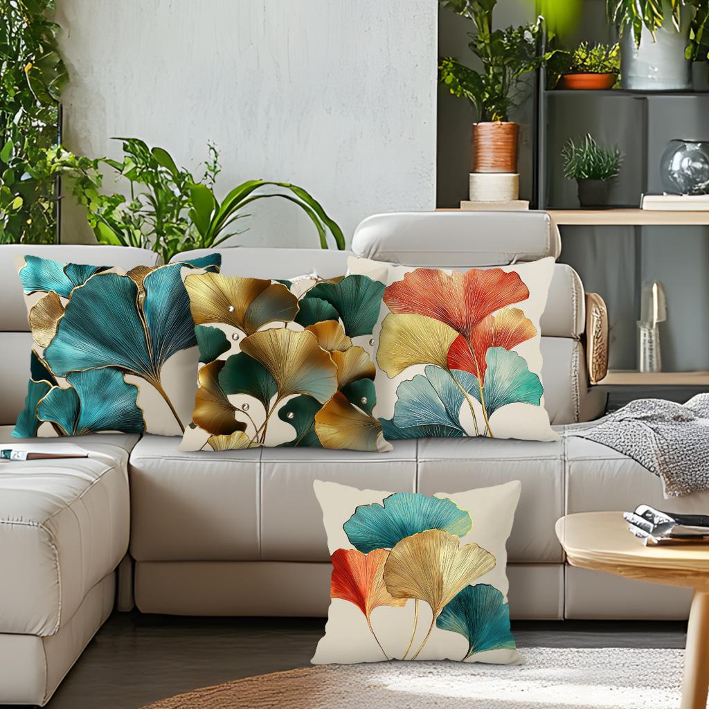 Ginkgo Leaf Cushion Cover Pillowcase Printed Polyester 45X45Cm Throw Pillowcover Decorative Sofa Cushion Pillowslip Home Decor
