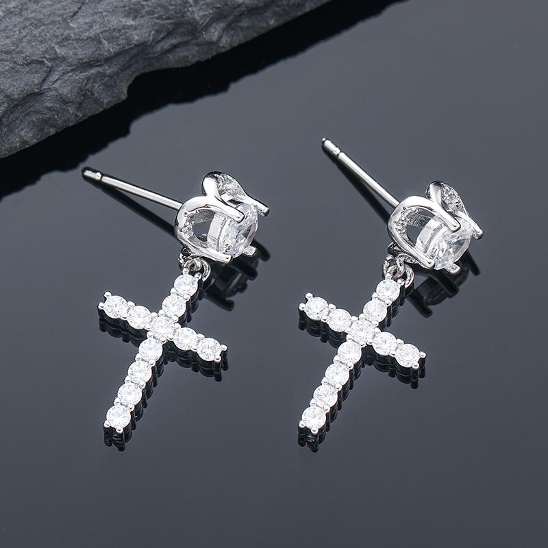 

Панк стиль інкрустовані цирконами сережки-підвіски з хрестом для чоловіків жінок універсальні хіп-хоп циркон пірсинг сережки модні аксесуари