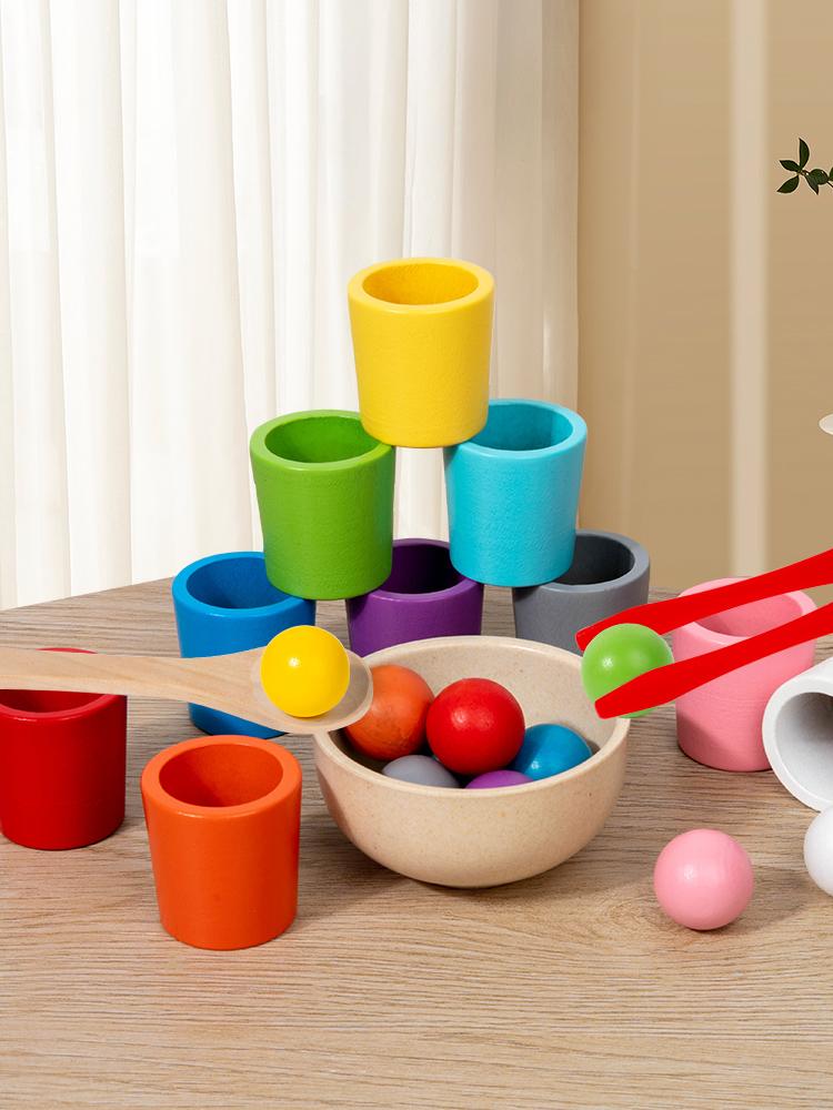 Montessori Wooden Toy Color Cups Matching Sorting Cognition Games Training Early Education Learning Toys Gift For Children Kids
