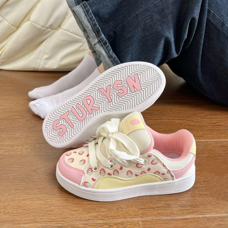 

Оригинальные нишевые цветовые сочетания, туфли-хлеб с клубничным принтом, женские, ins, весна и осень, новые, студенческие, универсальные, на платформе 40 земляничный