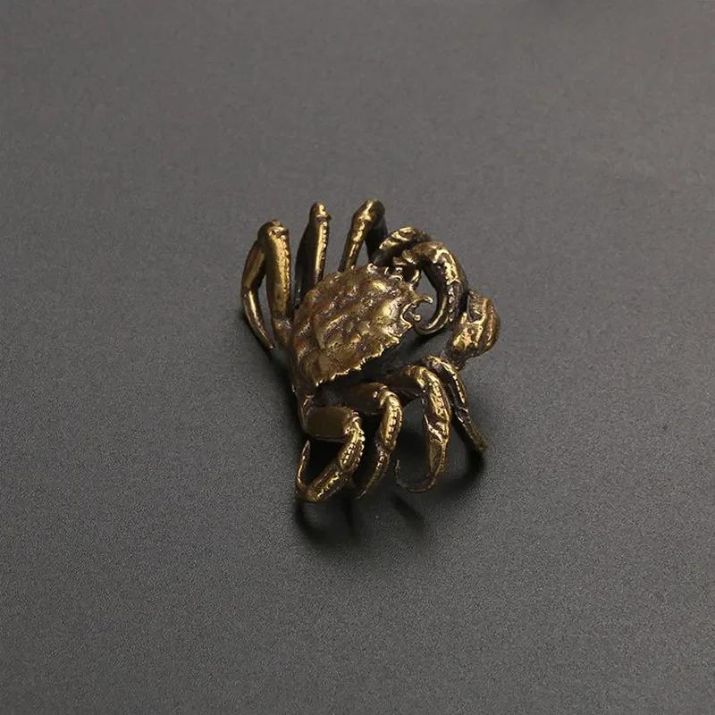 Retro Bronze Crab Statue Tea Pet Ornaments Pure Copper Solid Animal Miniature Retro Fish Tank Decoration Accessories Figurines