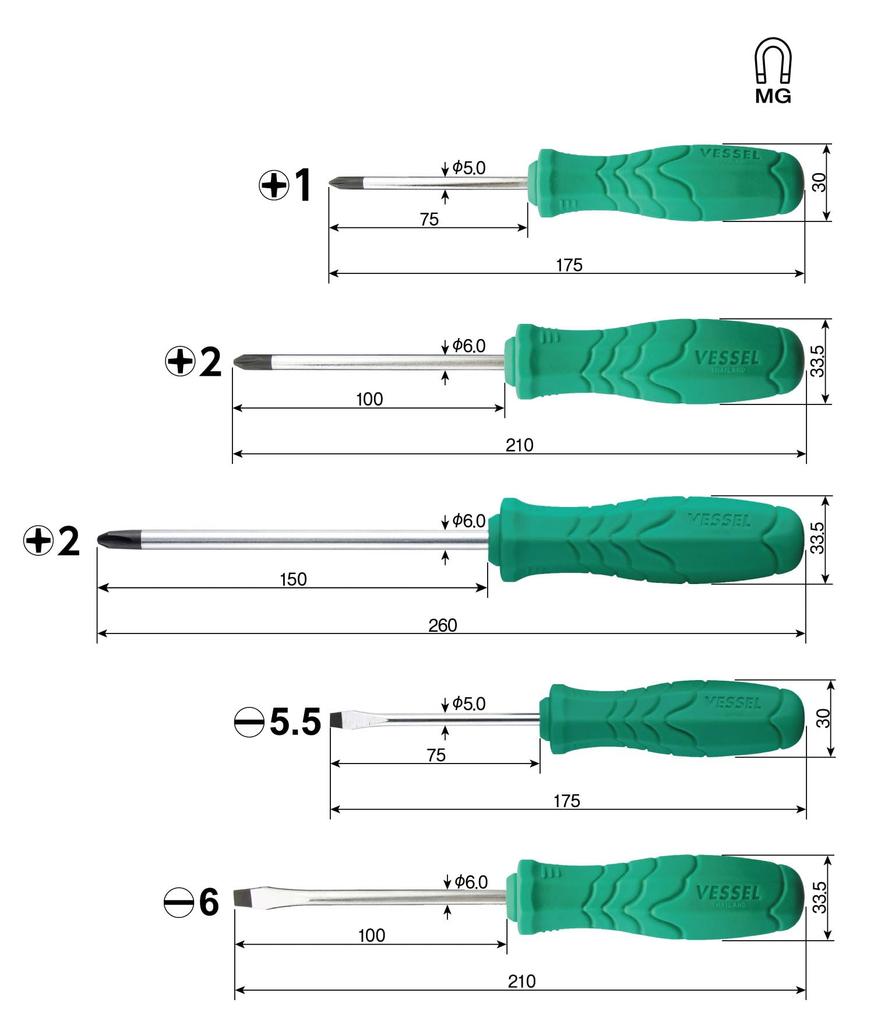 VESSEL Sepadora Eco Screwdriver with Case, 5-Piece Set, 550-5PS