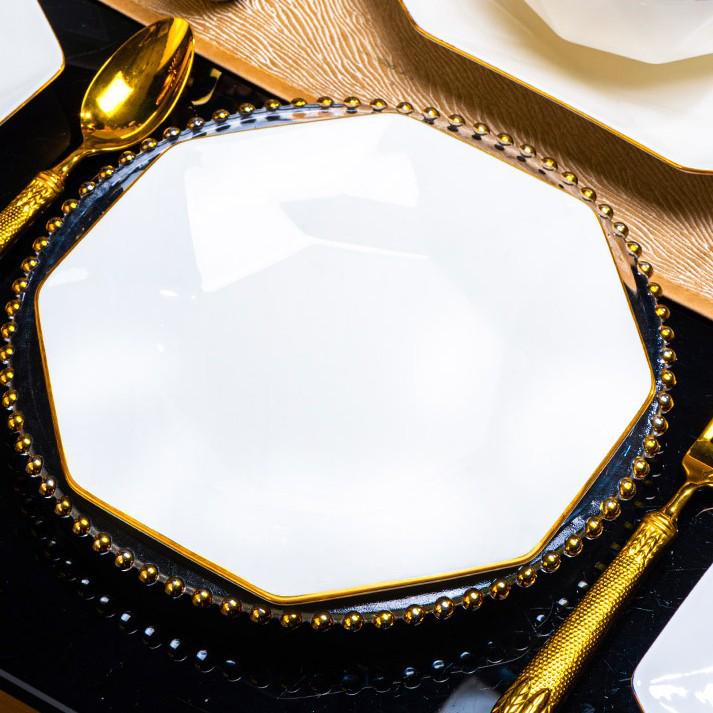 

Расписанная вручную золотая керамическая миска и набор тарелок – элегантная подарочная посуда из костяного фарфора (2024)