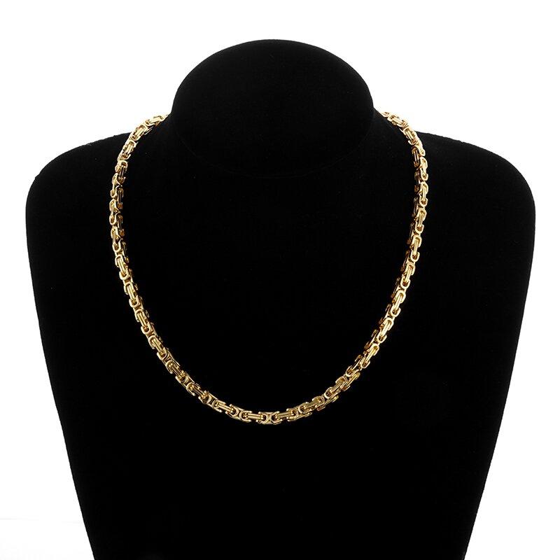 Stainless Steel Byzantine Chain King Chain Necklace Men s Punk Domineering Hip Hop Rock Locomotive Riding Accessories золотой