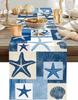 Blue Starfish Crab Linen Table Runner Home Decor Washable Summer Ocean Shell Kitchen Dining Table Runners Holiday Party Decor